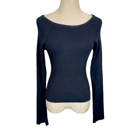 DISSH Wells Wide U Shaped Long Sleeve Ribbed Knit Top Sweater in Black - Picture 6 of 11